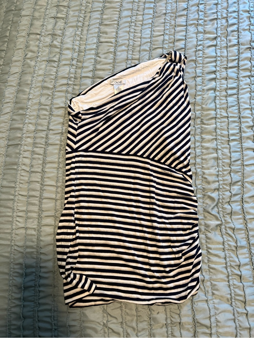 Cache Black & White Striped One-Shoulder Mini Skirt